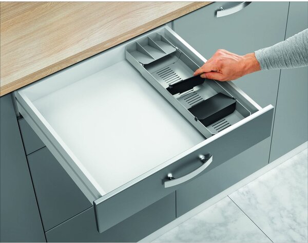 Šedý plastový příborník do zásuvky 15 x 49 cm – Metaltex