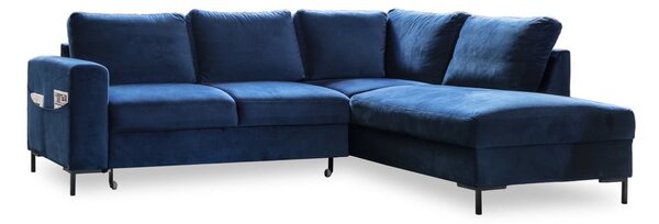 Tmavě modrá sametová rozkládací rohová pohovka (pravý roh) Lofty Lilly – Miuform