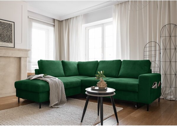 Tmavě zelená manšestrová rozkládací rohová pohovka (levý roh) Lofty Lilly – Miuform