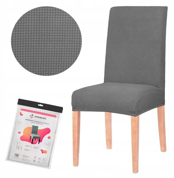 Potah na židli elastický, tmavě šedá kostka SPRINGOS SPANDEX PREMIUM