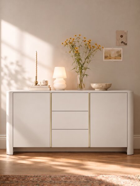 Komoda Sorrenti 168 cm se zásuvkami – kašmír / zlatá