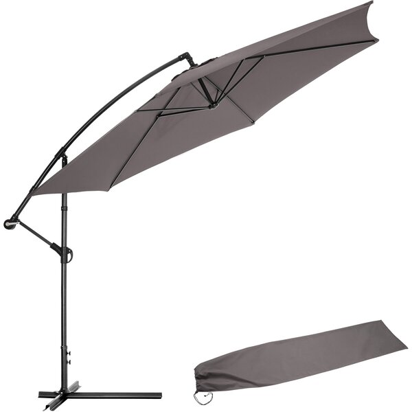 Tectake Slunečník s boční nohou 350 cm, s obalem - šedá