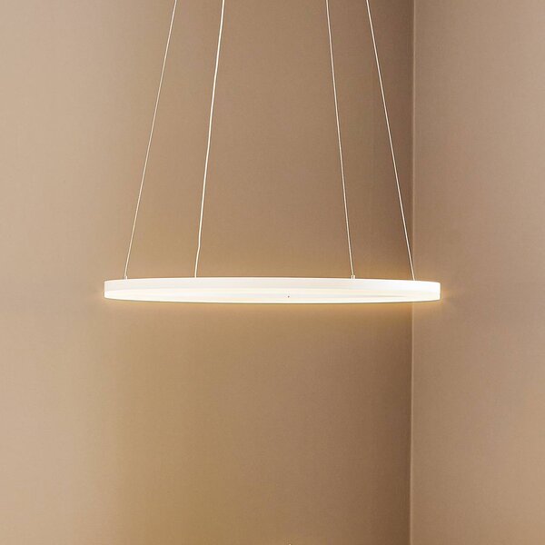 Fabas Luce LED závěsné světlo Giotto, jednožárovkové, bílé, stmívatelný, Bílá / opál, Obývací pokoj / jídelna, kov, Moderní