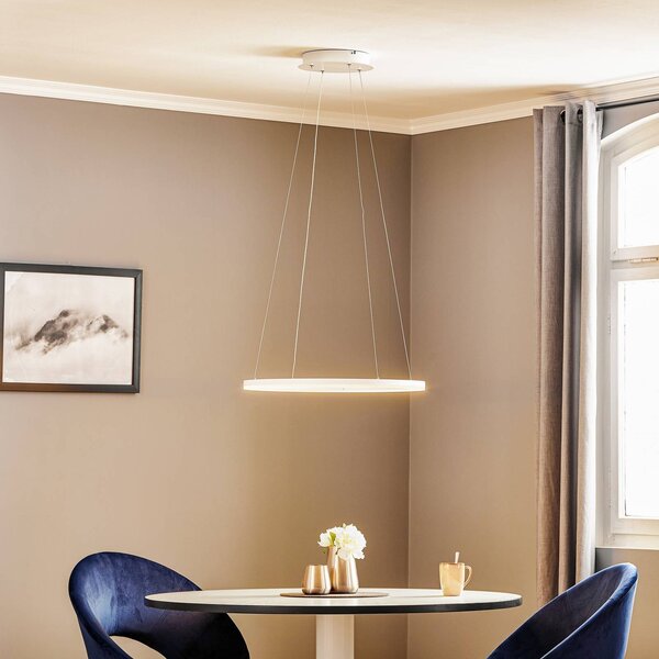 Fabas Luce LED závěsné světlo Giotto, jednožárovkové, bílé, stmívatelný, Bílá / opál, Obývací pokoj / jídelna, kov, Moderní