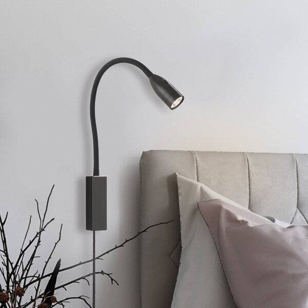 FISCHER & HONSEL Nástěnné LED svítidlo Sten s ovládáním gesty, černé, stmívatelný, Černá, Obývací pokoj / jídelna, kov, Moderní, Lampička na čtení
