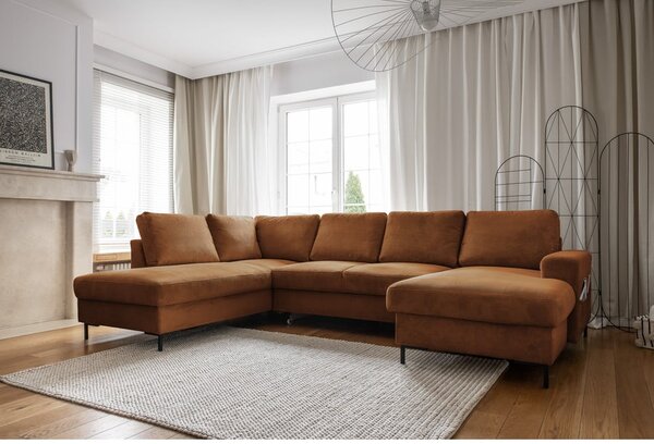 Oranžovohnědá manšestrová rozkládací rohová pohovka (levý roh) Lofty Lilly – Miuform