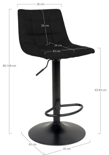 Nordic Living Černá sametová barová židle Nellie 63-83 cm