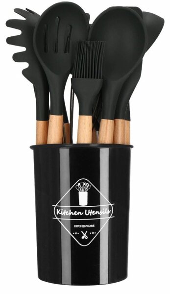 Sada kuchyňského náčiní ve stojanu, set 12ks, černá SPRINGOS CHEF