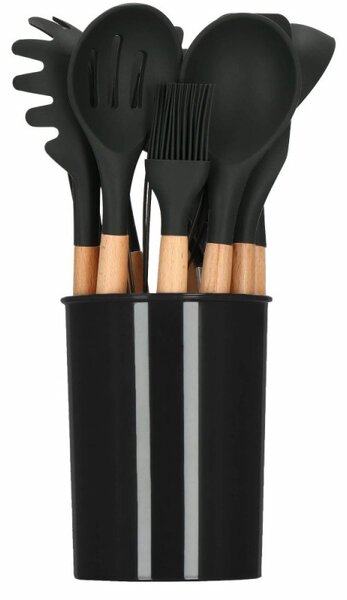 Sada kuchyňského náčiní ve stojanu, set 12ks, černá SPRINGOS CHEF
