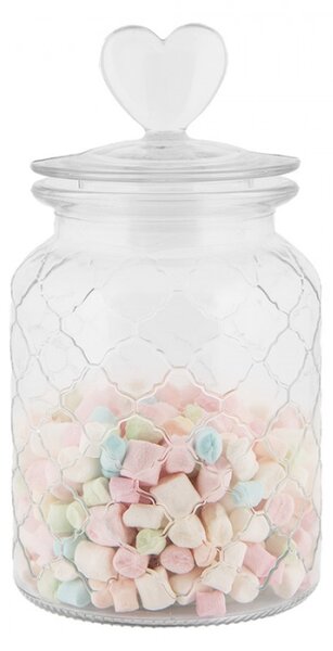 Skleněná skladovací dóza s víčkem se srdíčkem Love and Candy – 11x20 cm