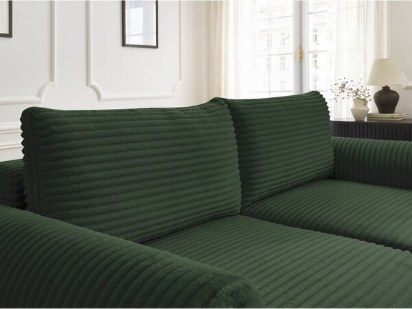 Tmavě zelená manšestrová rozkládací pohovka 257 cm Lucien – Bobochic Paris