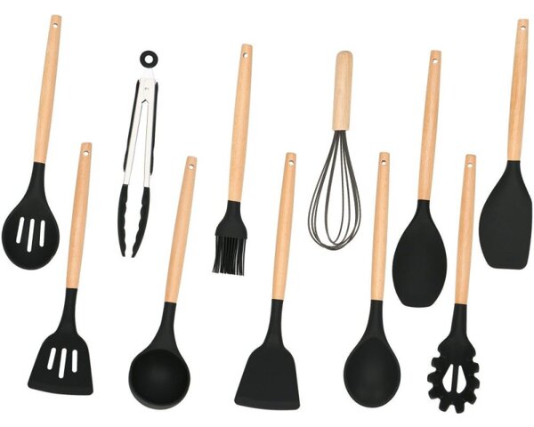 Sada kuchyňského náčiní ve stojanu, set 12ks, černá SPRINGOS CHEF