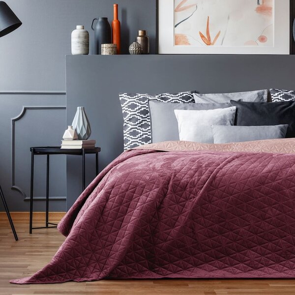 Tmavě růžový sametový prošívaný přehoz 220x240 cm Laila – AmeliaHome