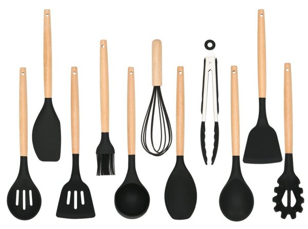 Sada kuchyňského náčiní ve stojanu, set 12ks, černá SPRINGOS CHEF