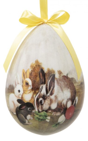 Sada 2 ks žluto-hnědá velikonoční vajíčka se zajíčky – 11x15 cm