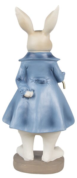 Modro-béžová velikonoční figurka zajíček s hůlkou ve fráčku – 12x9x26 cm