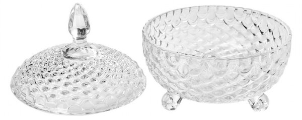 Skleněná broušená nádoba na nožičkách Linette – 17x19 cm