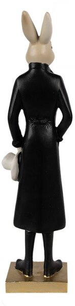 Černo-zlatá figurka elegantní zajíc v dlouhém fraku se šálou – 34 cm