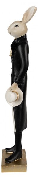 Černo-zlatá figurka elegantní zajíc v dlouhém fraku se šálou – 34 cm
