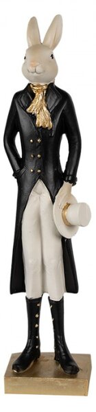 Černo-zlatá figurka elegantní zajíc v dlouhém fraku se šálou – 34 cm