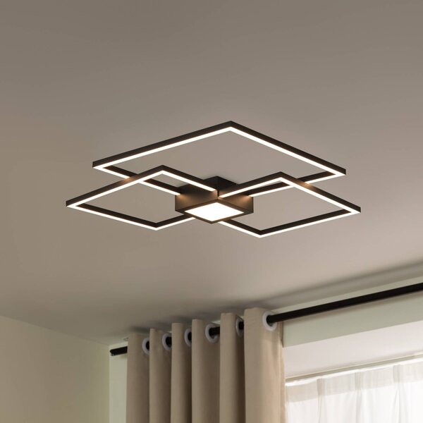 Lindby LED stropní svítidlo Duetto, 65 cm, antracit, 38 W, hliník, stmívatelný, Černá, Obývací pokoj / jídelna, Hliník, Moderní