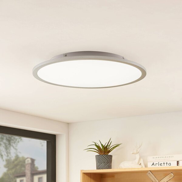 Lindby LED stropní svítidlo Narima, 4 000 K, Ø 50 cm, stříbrná, Hliník / šedá / zinek, Kuchyň, Plast, Moderní