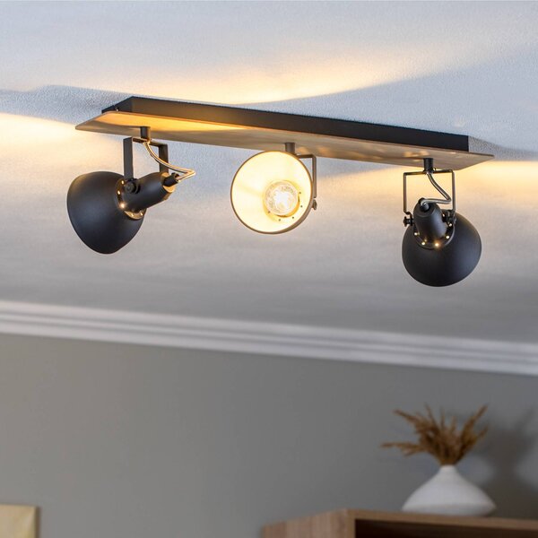 Lindby Stropní svítidlo Aylis, 3 světla, 60 cm, černá, dřevo, E14, stmívatelný, Tmavé dřevo, Obývací pokoj / jídelna, kov, Industriální design