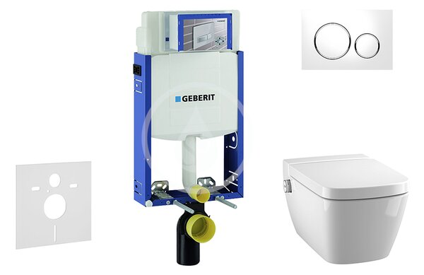 Geberit - Modul pro závěsné WC s tlačítkem Sigma20, bílá/lesklý chrom + Tece One - sprchovací toaleta a sedátko, Rimless, SoftClose