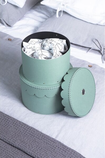 Zelenomodré kartonové úložné boxy v sadě 2 ks s víkem ø 26x17,5 cm Wilma Canvas Paper Laminate – Bigso