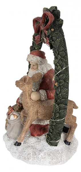 Červeno-zelená vánoční dekorace s LED světlem figurka Santa Claus se srnkou – 23 cm