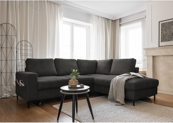 Tmavě šedá manšestrová rozkládací rohová pohovka (pravý roh) Lofty Lilly – Miuform