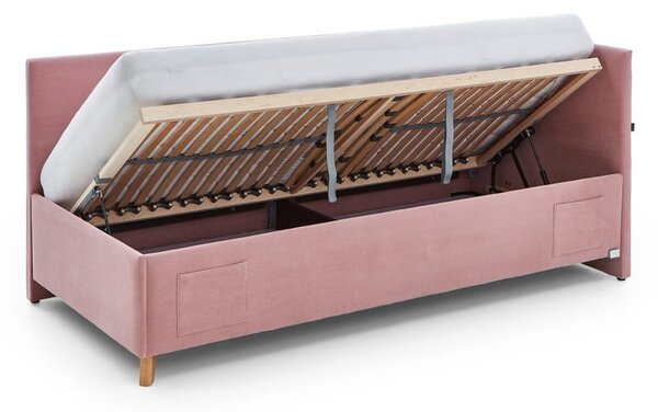 Růžová čalouněná rohová dětská postel s úložným prostorem s roštem 90x200 cm Cool – Meise Möbel