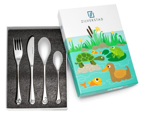 Nerezový dětský příbor ve stříbrné barvě 4 ks Water life – Zilverstad