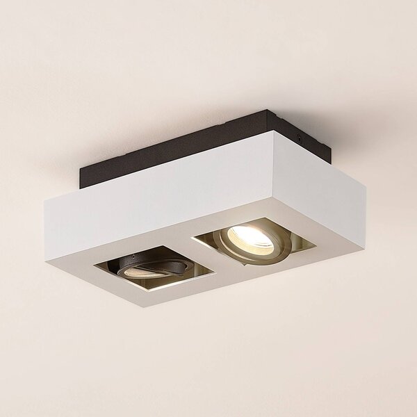 Arcchio Reflektor Vince, 25 cm, 2 světla, bílá/černá, GU10, stmívatelný, Bílá / opál, Chodba, Hliník, Moderní
