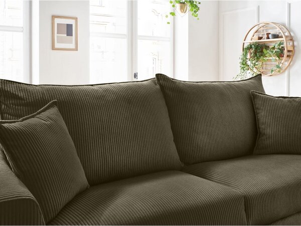Zeleno-hnědá manšestrová rozkládací pohovka 225 cm Augustin – Bobochic Paris