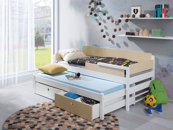 Rozkládací postel Natu I s úložným prostorem 80x200 cm (Š 87 cm, D 208 cm, V 85 cm), Bílý akryl, Grafitový akryl, 2 ks matrace (1 ks hlavní + 1 ks přistýlka), bez zábranky