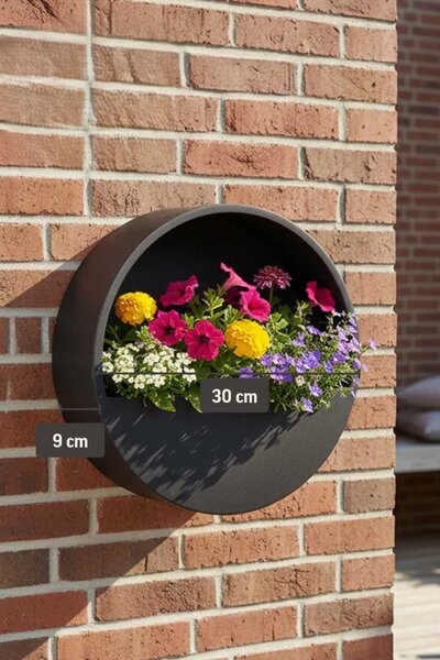 Květináč na zeď MURA, sklolaminát, Ø 30 cm, černá