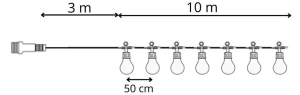 LED světelný řetěz baňky - 13m, 20LED, IP44, multicolor