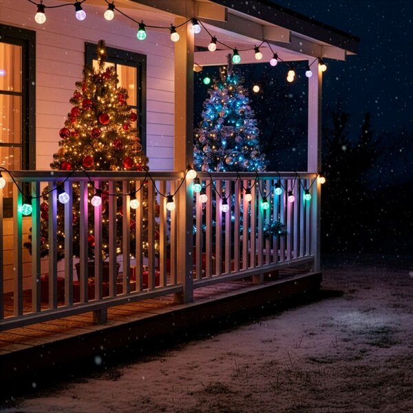 LED světelný řetěz 4,5cm koule - 10,5m 15LED 8-funkcí senzor IP44 multicolor