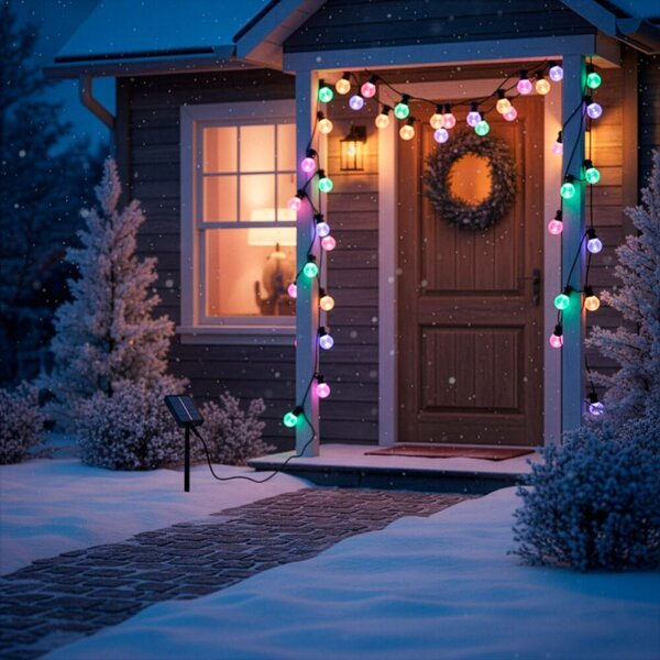 LED světelný řetěz 4,5cm koule - 10,5m 15LED 8-funkcí senzor IP44 multicolor