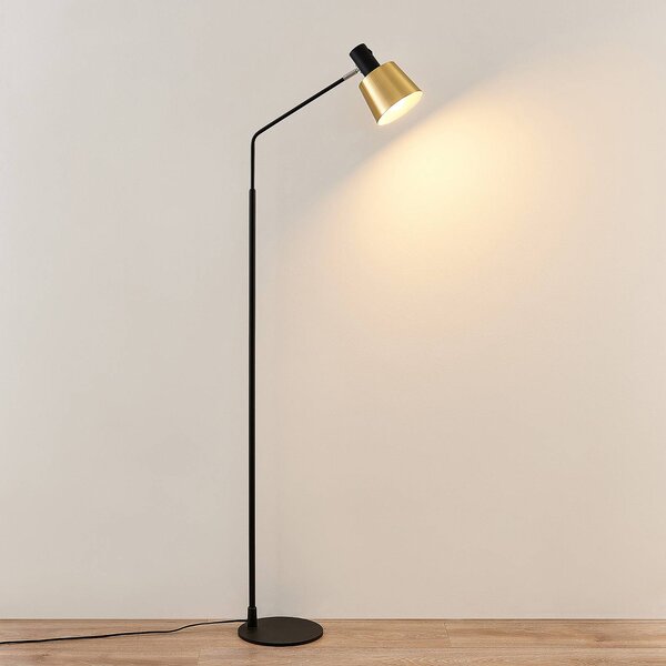 Lindby Stojací lampa Vlada, 144 cm, mosaz, černá, kov, Černá, Obývací pokoj / jídelna, kov, Skandinávský