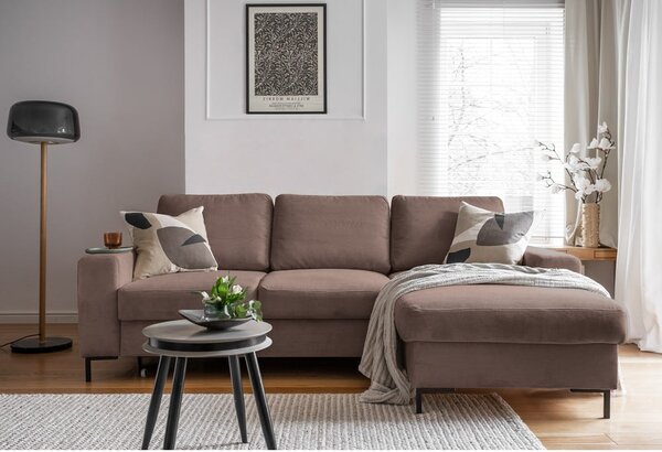 Hnědá manšestrová rozkládací rohová pohovka (pravý roh) Lofty Lilly – Miuform