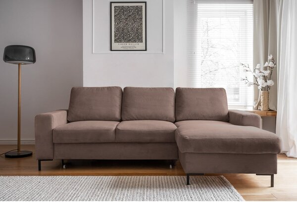 Hnědá manšestrová rozkládací rohová pohovka (pravý roh) Lofty Lilly – Miuform