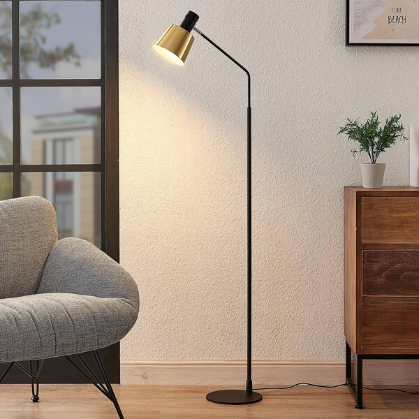 Lindby Stojací lampa Vlada, 144 cm, mosaz, černá, kov, Černá, Obývací pokoj / jídelna, kov, Skandinávský