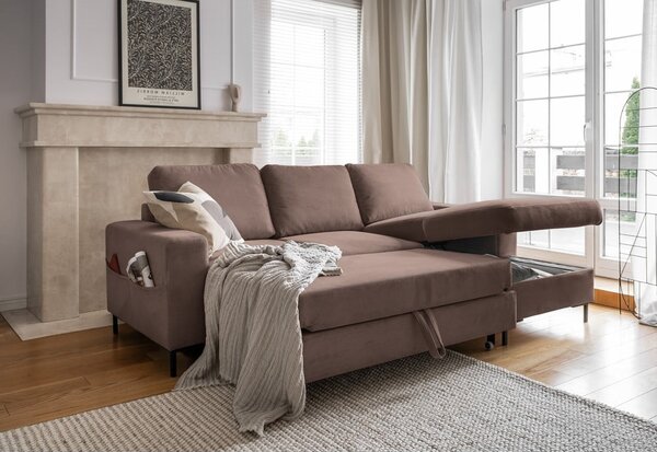 Hnědá manšestrová rozkládací rohová pohovka (pravý roh) Lofty Lilly – Miuform