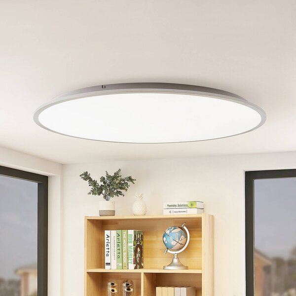Lindby LED stropní svítidlo Narima, 4 000 K, Ø 100 cm, stříbrná, Hliník / šedá / zinek, Kuchyň, Plast, Moderní