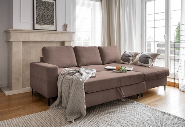 Hnědá manšestrová rozkládací rohová pohovka (pravý roh) Lofty Lilly – Miuform