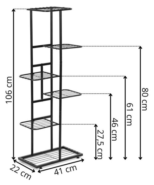 Kovový stojan na květiny 106 cm 6 polic SPRINGOS GA0214 černý