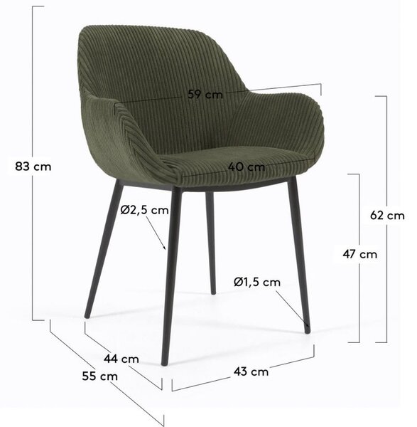 Tmavě zelená manšestrová jídelní židle Kave Home Konna