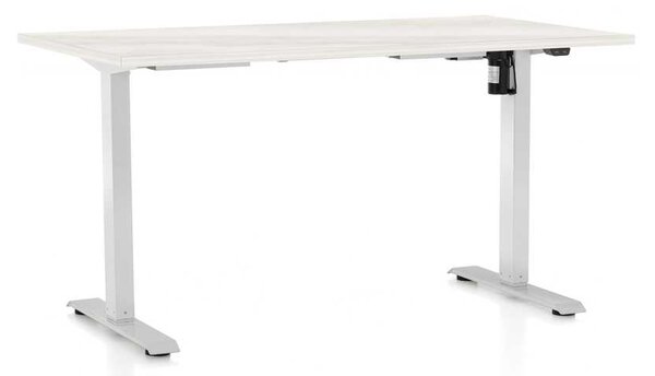 Výškově nastavitelný stůl OfficeTech A, 120 x 80 cm, bílá podnož, bílý jasan